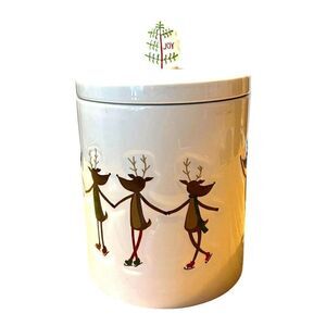 St. Nicholas Square Reindeer Games Ice Skating Earthenware Cookie Jar Cannister